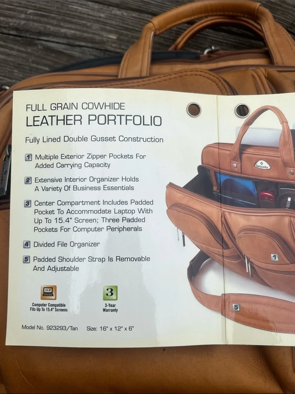 Samsonite Tan Full Grain Leather  Portfolio Briefcase Bag Versatile Messenger